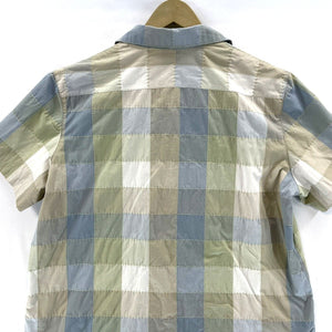 Allison Daley Women's Button Up Blouse Checkered Stitching Blue Green Size 14P