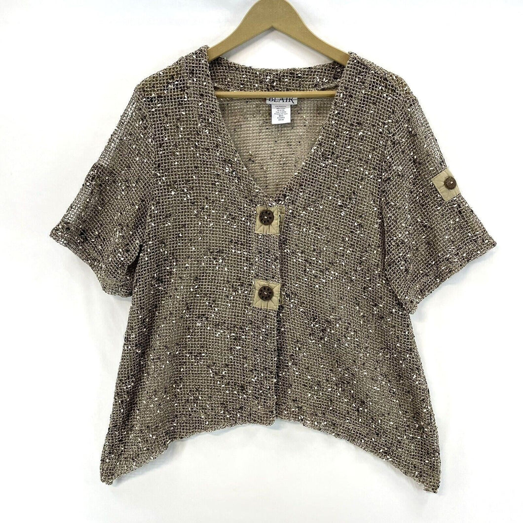 Blair Women's Sheer Knit Boho Blouse Beige Size M