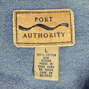 Port Authority Men's Denim Shirt Heather Flyin Knittings Plane Vtg Blue Size L