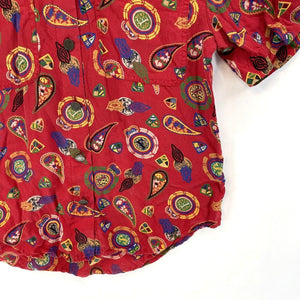 Leslie Fay Women's Button Up Blouse Paisley Tribal Geometric Vtg Red Size 4