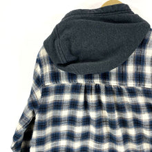 American Eagle Women's Hoodie Button Up Flannel Tunic Grunge Plaid Blue Size S