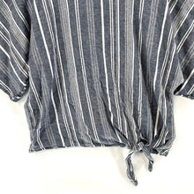 Women's Boho Beach Blouse Tie Waist Lightweight Striped Blue White Size M