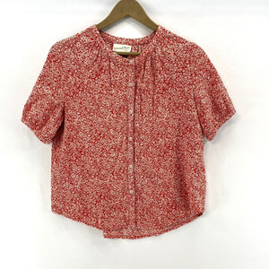 Universal Thread Women's Cropped Button Blouse Spring Floral Red White Size S