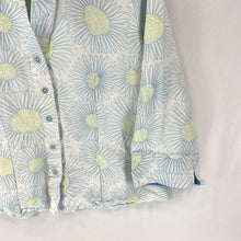 DinaK Women's Button Up Blouse Lightweight Retro Floral Blue Green Size M