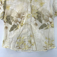 Caribbean Joe Women's Sheer Button Blouse Tropical Floral Hawaii Yellow Size L