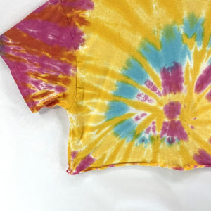 Colortone Women's Cropped T Shirt Elk River Canoe Tie Dye Spiral Yellow Size L