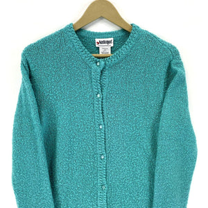 National Women's Knit Sweater Cozy Button Cardigan Teal Blue Size L