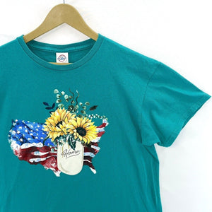 Teal Blue American Flag T-shirt Size L