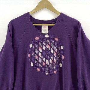 Hanes Her Way Women's Vtg Sweatshirt Quilt Wreath Cottage Core Purple Size L