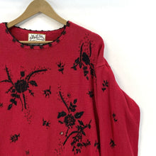 Heirloom Collectibles Women's Knit Sweater Tunic Floral Beaded Vtg Red Size M