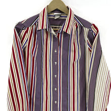 Pykettes Women's Striped Blouse Light Button Up Pleated Vtg Purple Red Size 12