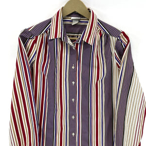 Pykettes Women's Striped Blouse Light Button Up Pleated Vtg Purple Red Size 12