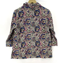 Jones New York Women's Funky Boho Blouse Linen V Neck Paisley Blue Pink Size M