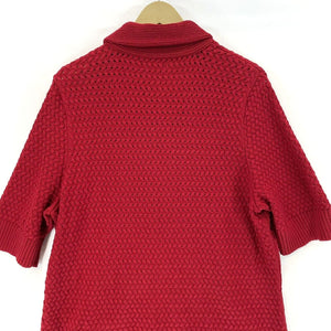 Chaps Women's Button Cardigan Sheer Knit Sweater Top Pockets Vtg Red Size L