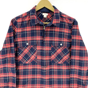 J Crew Women's Plaid Tunic 1/2 Half Zip Shirt Outdoor Flannel Blue Red Size M