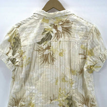 Caribbean Joe Women's Sheer Button Blouse Tropical Floral Hawaii Yellow Size L