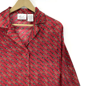 Kathie Lee Women's Blouse Flowy Lightweight Button Up Chain Buckle Red Size L