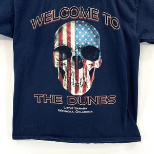 Gildan Women's T Shirt Ride Hard The Dunes USA Flag Skull Size Youth M Adult XS