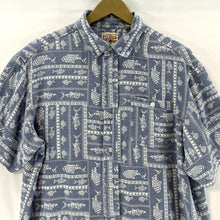 Red Head Men's Button Up Shirt Tribal Fish Lightweight Outdoor Blue Size L