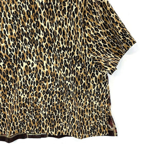 Two Twenty Women's Button Up Blouse Leopard Tribal Tropical Vtg Brown Size XL