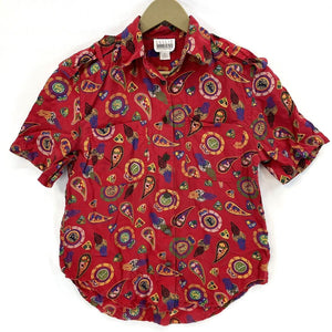 Leslie Fay Women's Button Up Blouse Paisley Tribal Geometric Vtg Red Size 4