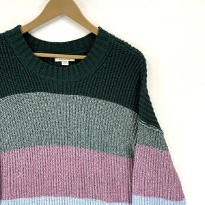 American Eagle Women's Knit Sweater Soft Pastel Striped Blue Green Pink Size M