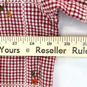 Premier Intl Women's Button Up Shirt Floral Embroidery Gingham Plaid Red Size M