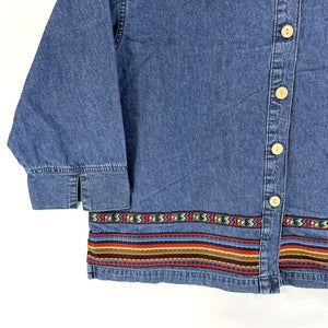 TY Wear Women's Denim Button Blouse Light Jacket Aztec Tribal Vtg Blue Size XL