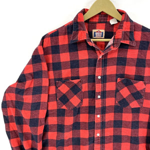 American Edition Men's Button Up Shirt Made USA Plaid Flannel Black Red Size XL