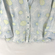 DinaK Women's Button Up Blouse Lightweight Retro Floral Blue Green Size M