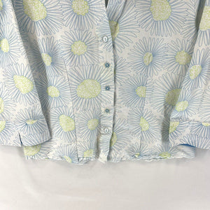 DinaK Women's Button Up Blouse Lightweight Retro Floral Blue Green Size M