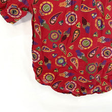 Leslie Fay Women's Button Up Blouse Paisley Tribal Geometric Vtg Red Size 4