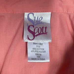 Sue Scott Women's Button Up Blouse Pleated Lightweight Sheer Pink Size 18W