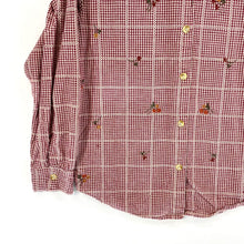 Premier Intl Women's Button Up Shirt Floral Embroidery Gingham Plaid Red Size M