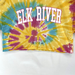 Colortone Women's Cropped T Shirt Elk River Canoe Tie Dye Spiral Yellow Size L