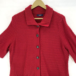 Chaps Women's Button Cardigan Sheer Knit Sweater Top Pockets Vtg Red Size L