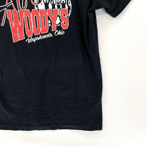 Women's V Neck T Shirt Al's Woody's Ohio Neil Armstrong Souvenir Black Size L