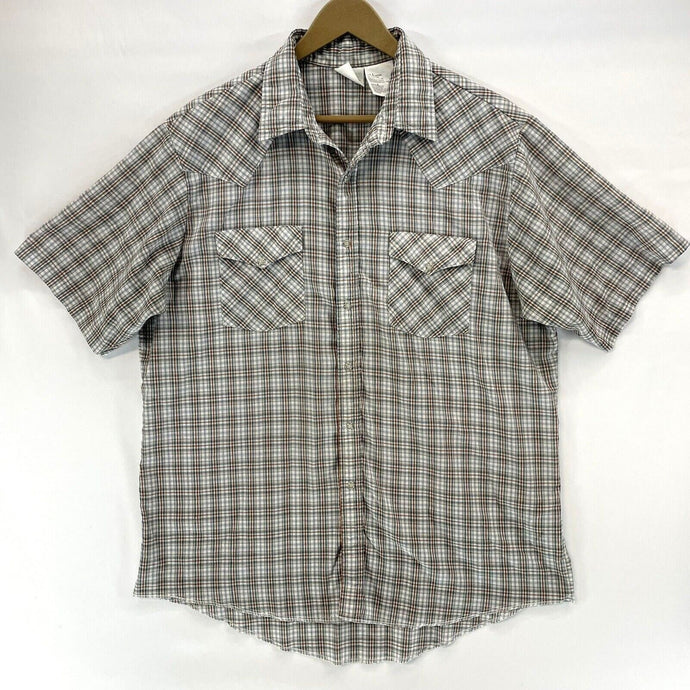 Express Rider Plaid Snap Shirt Gray L