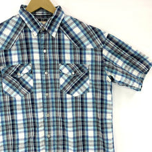 US Expedition Men's Button Up Shirt Western Workwear Plaid Blue White Size L