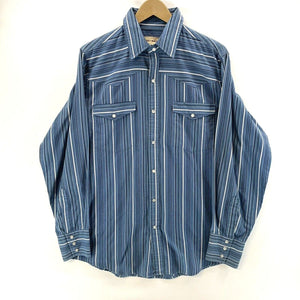 Bit Bridle Men's Western Striped Shirt Pearl Snap Blue Size L