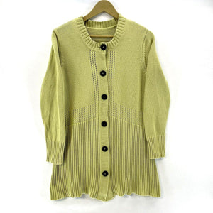 Vtg Women's Long Button Cardigan Ribbed Knit Sweater Lime Green Size M