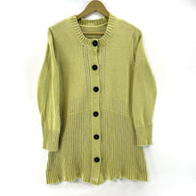 Vtg Women's Long Button Cardigan Ribbed Knit Sweater Lime Green Size M