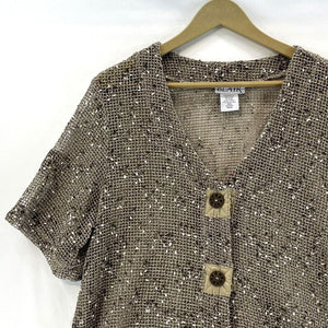 Blair Women's Button Blouse Sheer Knit Beach Boho Hippie Beige Size M