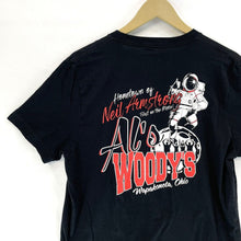 Women's V Neck T Shirt Al's Woody's Ohio Neil Armstrong Souvenir Black Size L