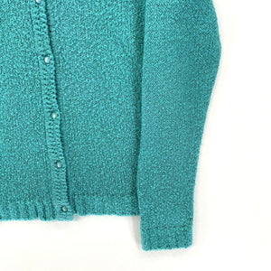 National Women's Knit Sweater Cozy Button Cardigan Teal Blue Size L