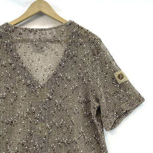 Blair Women's Button Blouse Sheer Knit Beach Boho Hippie Beige Size M