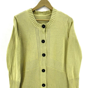 Vtg Women's Long Button Cardigan Ribbed Knit Sweater Lime Green Size M