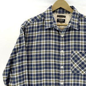 Jack Jones Vintage Co Men's Button Up Shirt Lightweight Plaid Blue Yellow Size L