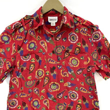 Leslie Fay Women's Button Up Blouse Paisley Tribal Geometric Vtg Red Size 4