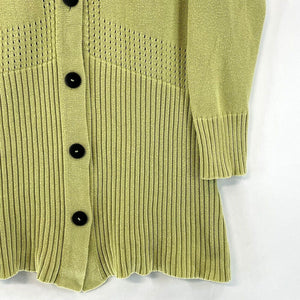 Vtg Women's Long Button Cardigan Ribbed Knit Sweater Lime Green Size M